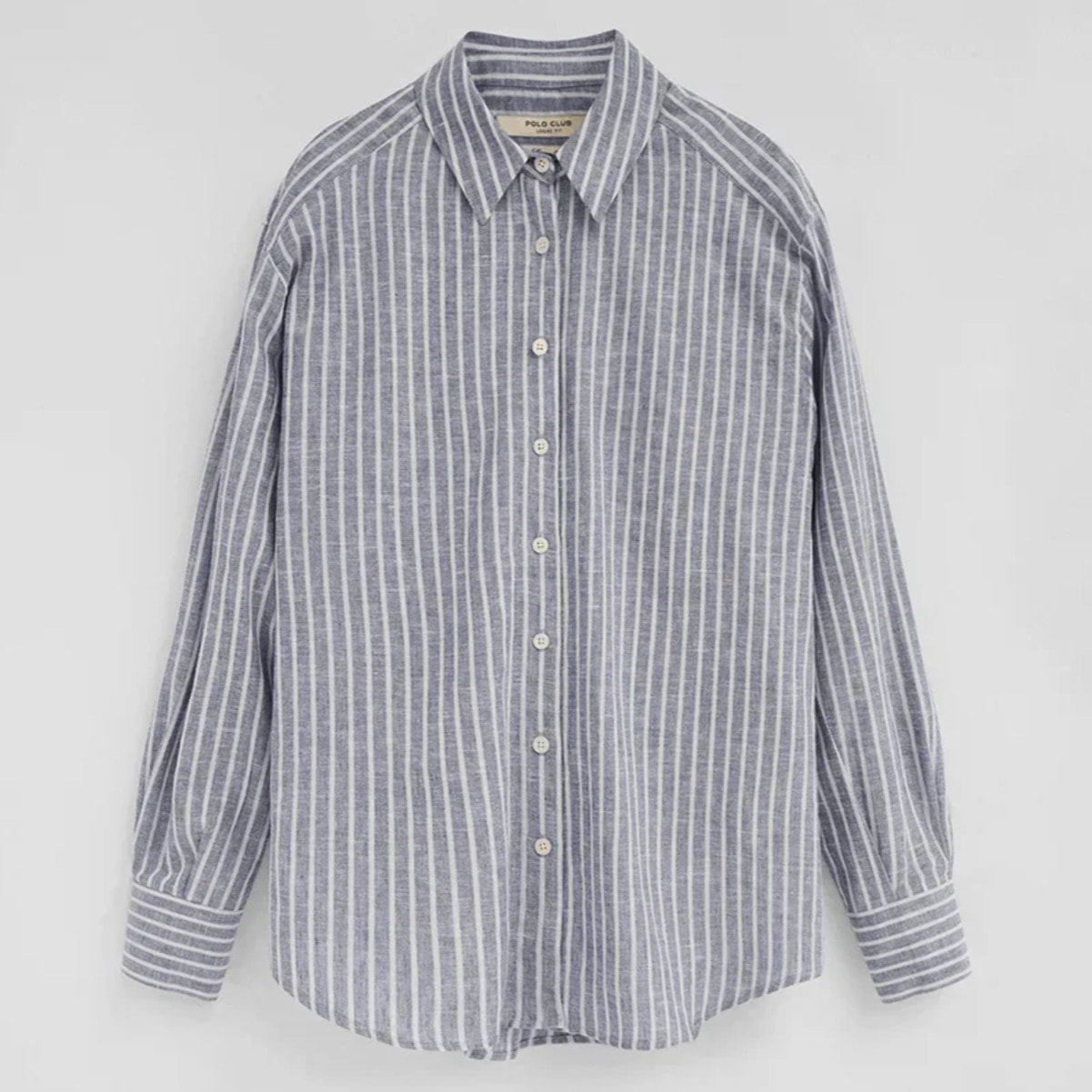 Camicia cotolino a righe celeste regular fit con ricamo Polo Club