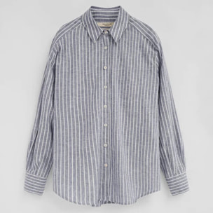 Camicia cotolino a righe celeste regular fit con ricamo Polo Club