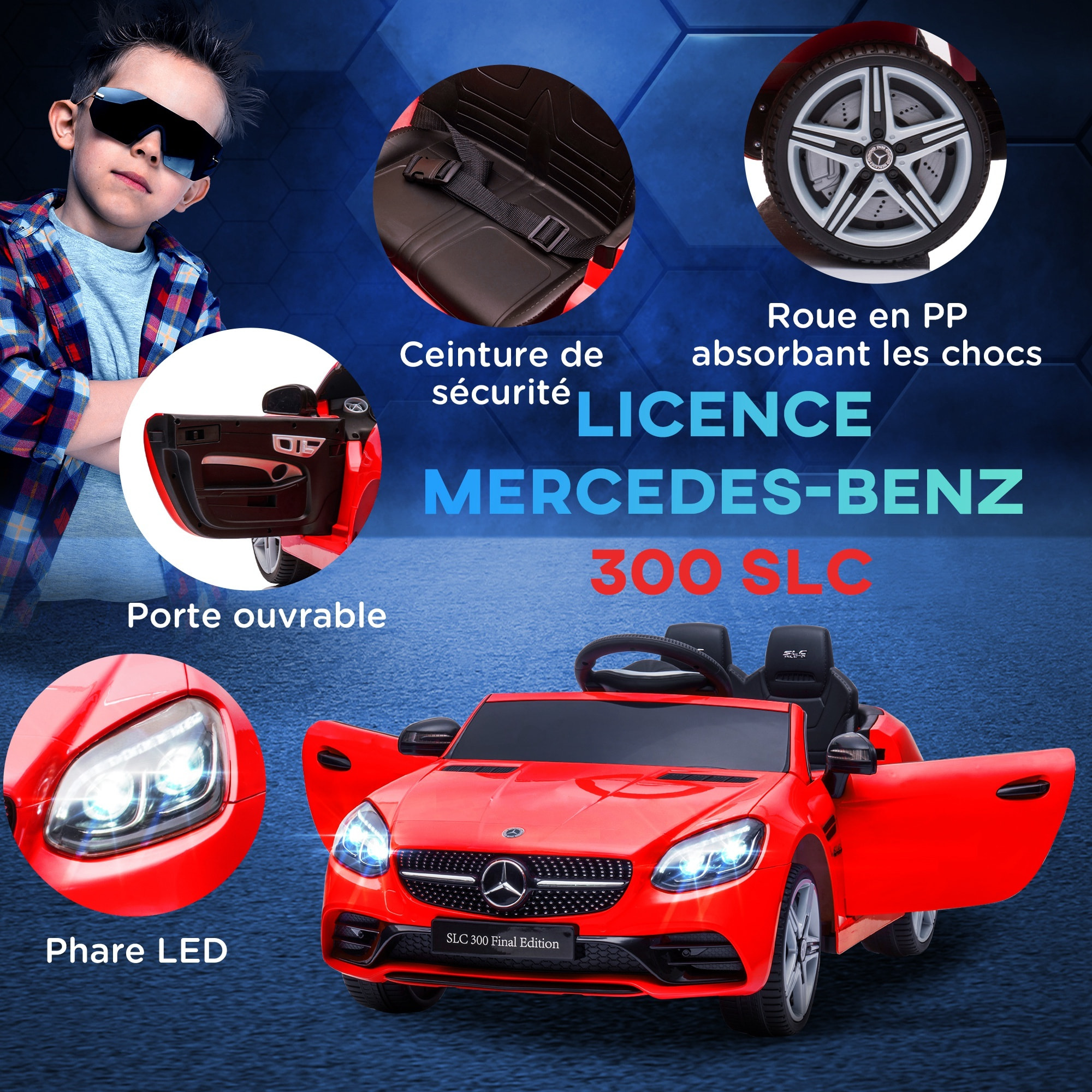 Voiture véhicule électrique enfant 6 V 5 Km/h max. télécommande effets sonores + lumineux Mercedes SLC 300 rouge