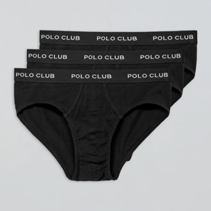 Pack de tres slips negros con detalle Polo Club