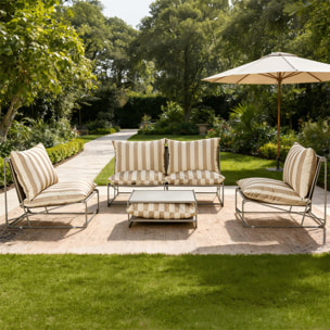 Salon de jardin 4 places à rayures taupe et beige avec table basse ARGOS