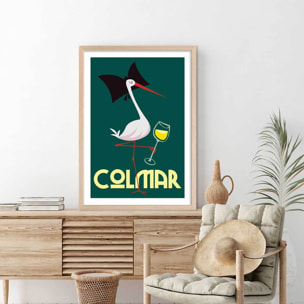 Affiche Cigogne de Colmar Affiche + cadre en bois - Chêne