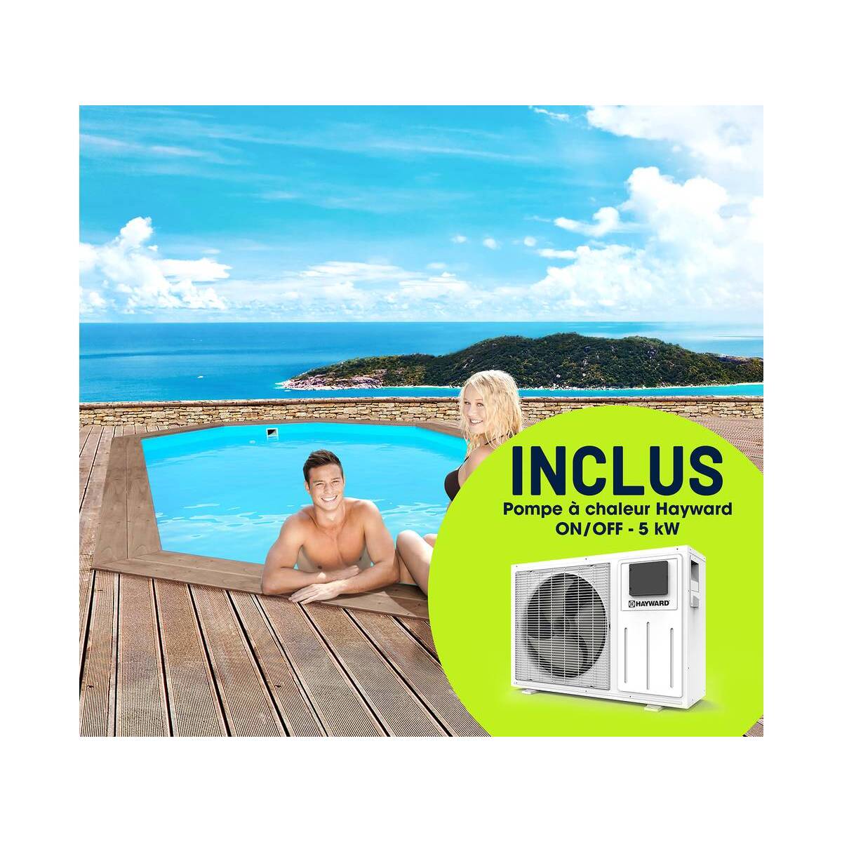 Piscine bois " Rio 130" - 5.60 x 3.70 x 1.39 m + Pompe à chaleur - Puissance 6.1 kW