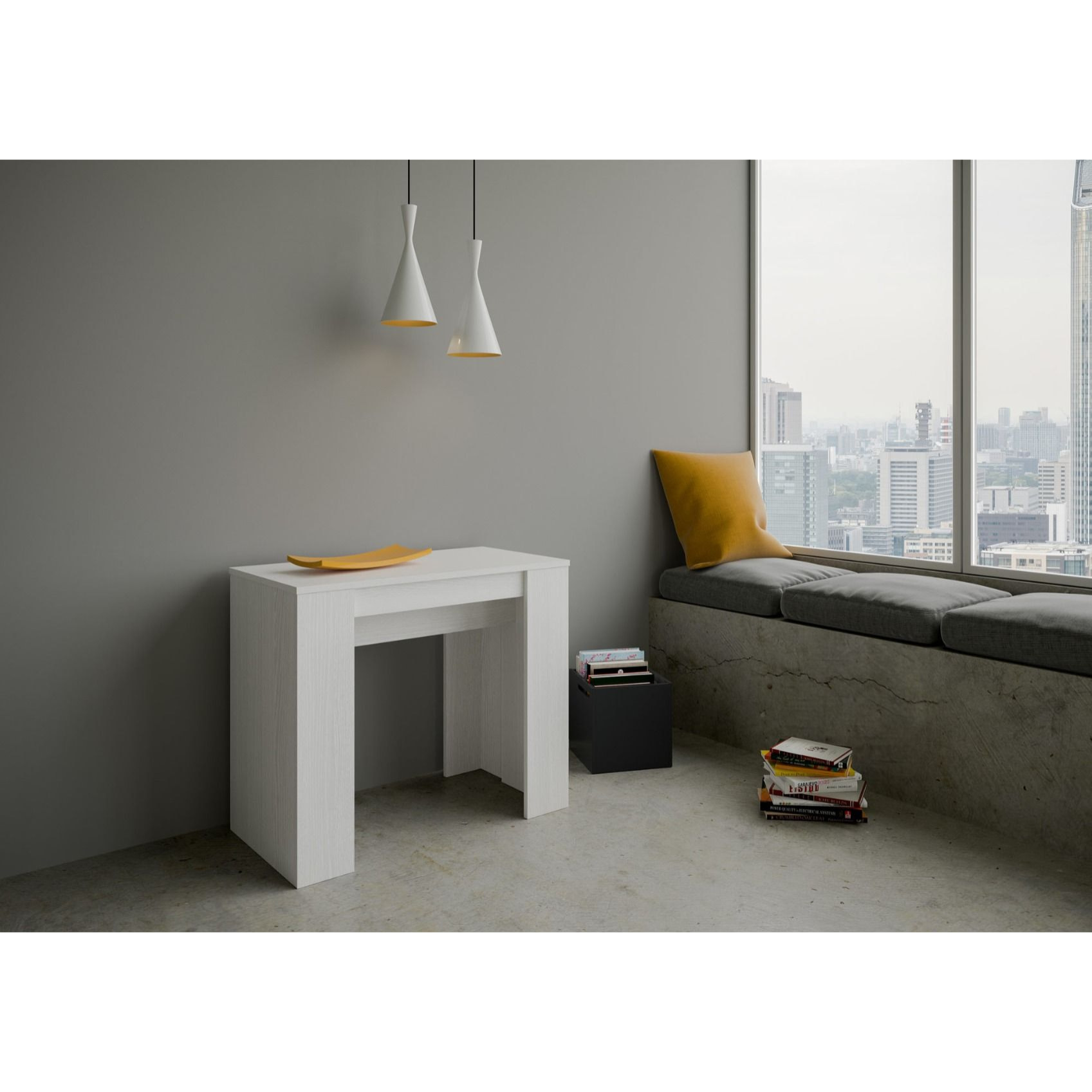 Console extensible 90x48/204 cm Basic Small Frêne Blanc