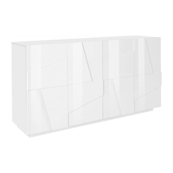 Credenza moderna a 4 ante, Made in Italy, Madia da cucina, Buffet di design da soggiorno, cm 162x44h86, colore Bianco lucido