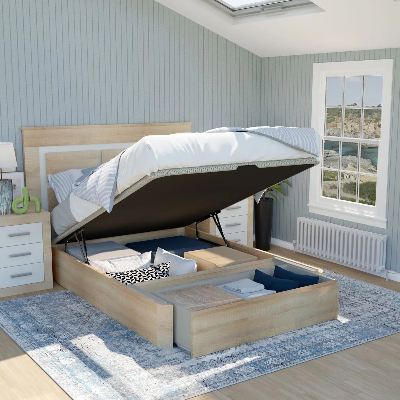 Canapé con cajón frontal en roble 135x190 cm Luxury Max 3D Roble