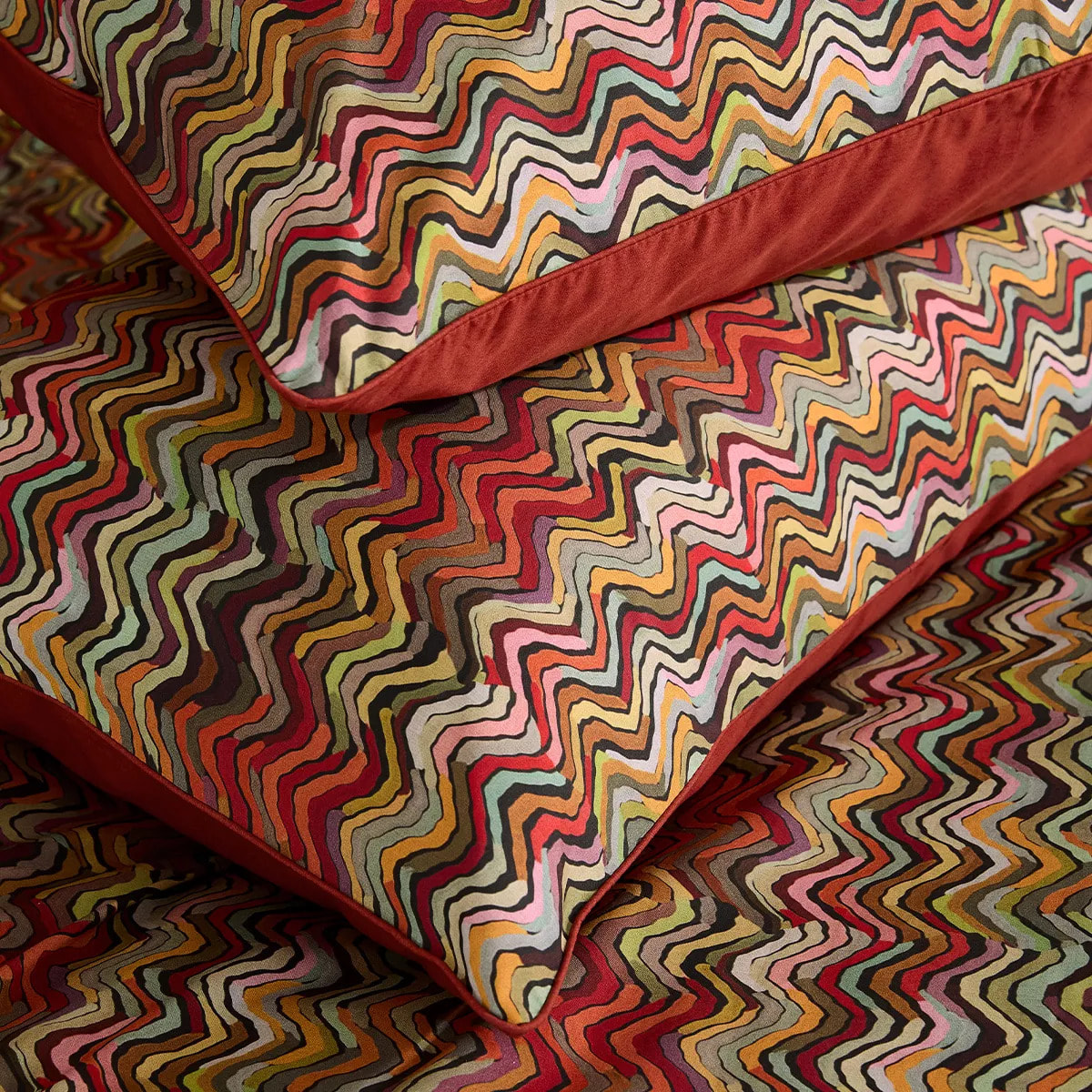 Lot h.couette +taies percale de coton 115 g/m² imprimé orange brun Wavy pop