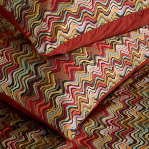 Lot h.couette +taies percale de coton 115 g/m² imprimé orange brun Wavy pop