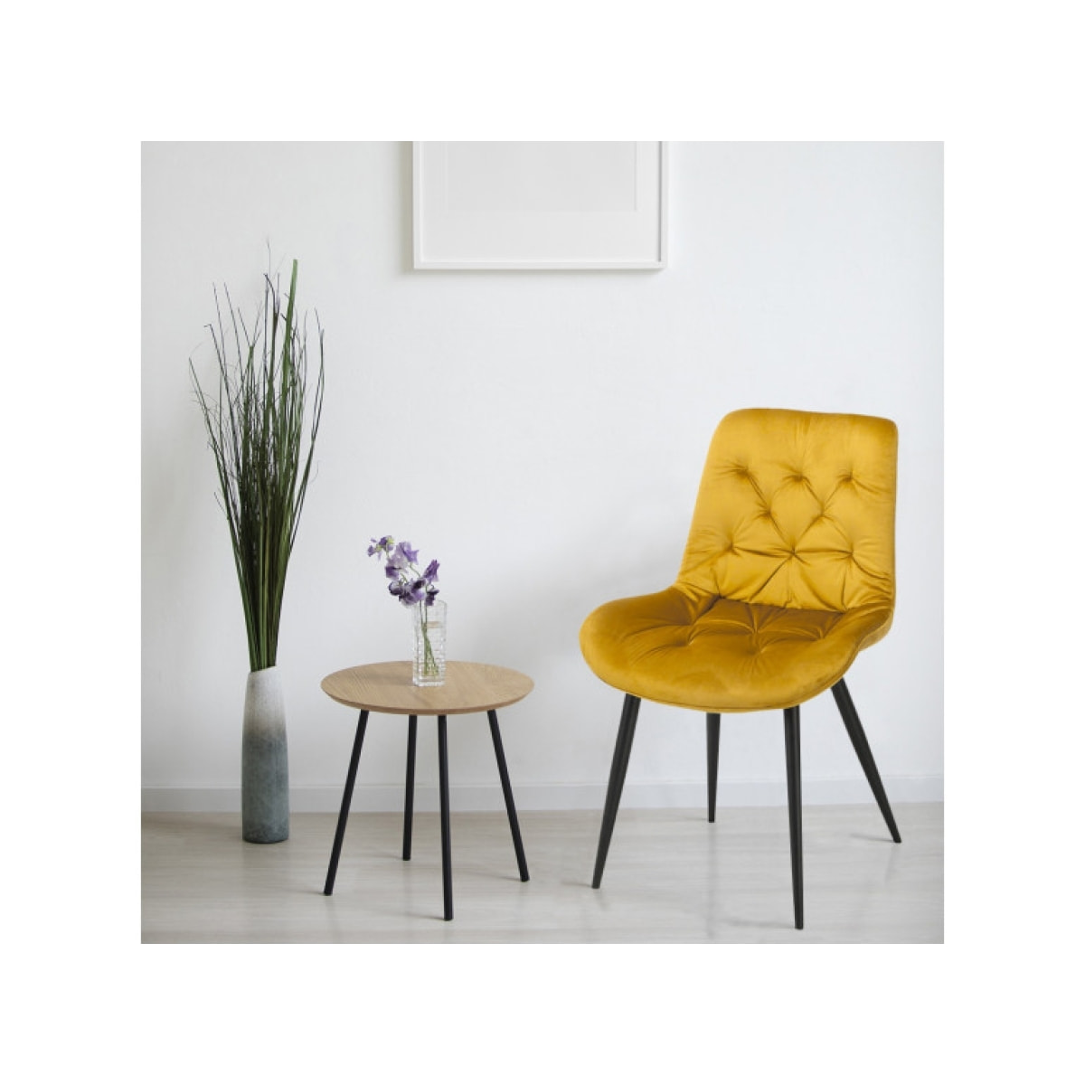 Chaise design en velours capitonné pieds métal noir - ANNA