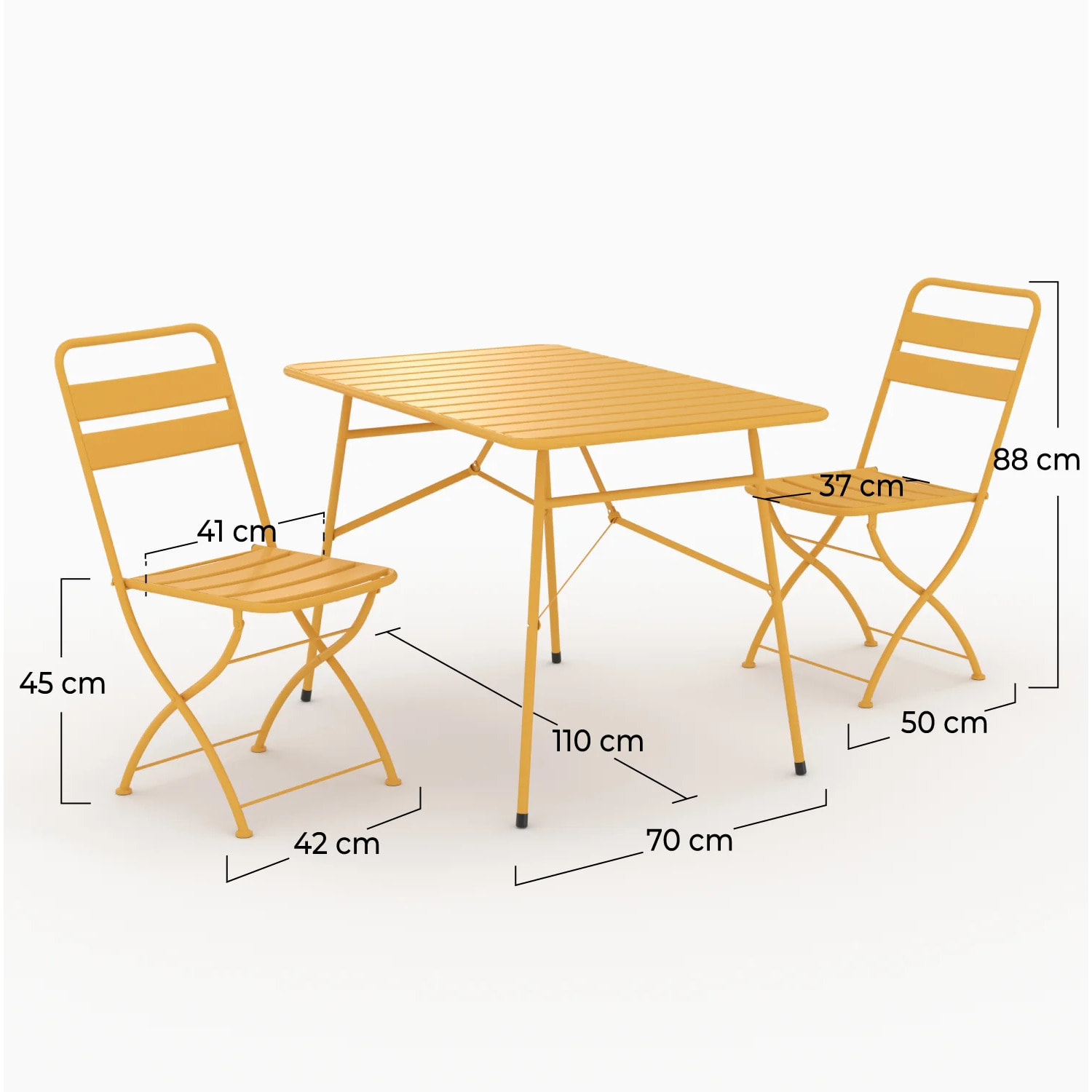 Table et chaises de jardin pliantes 4 personnes en métal jaune - Yumi