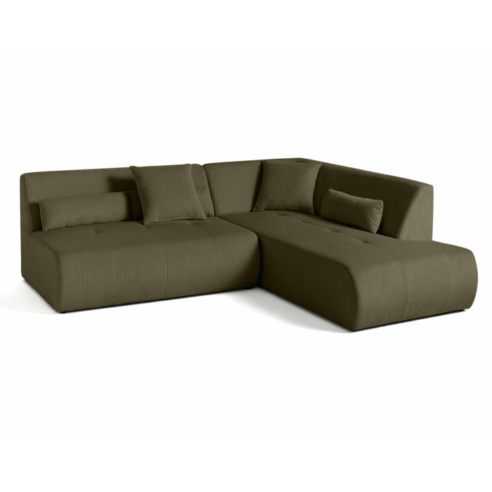 Onyx - canapé modulable d'angle droit - 5 places - en velours côtelé - Vert
