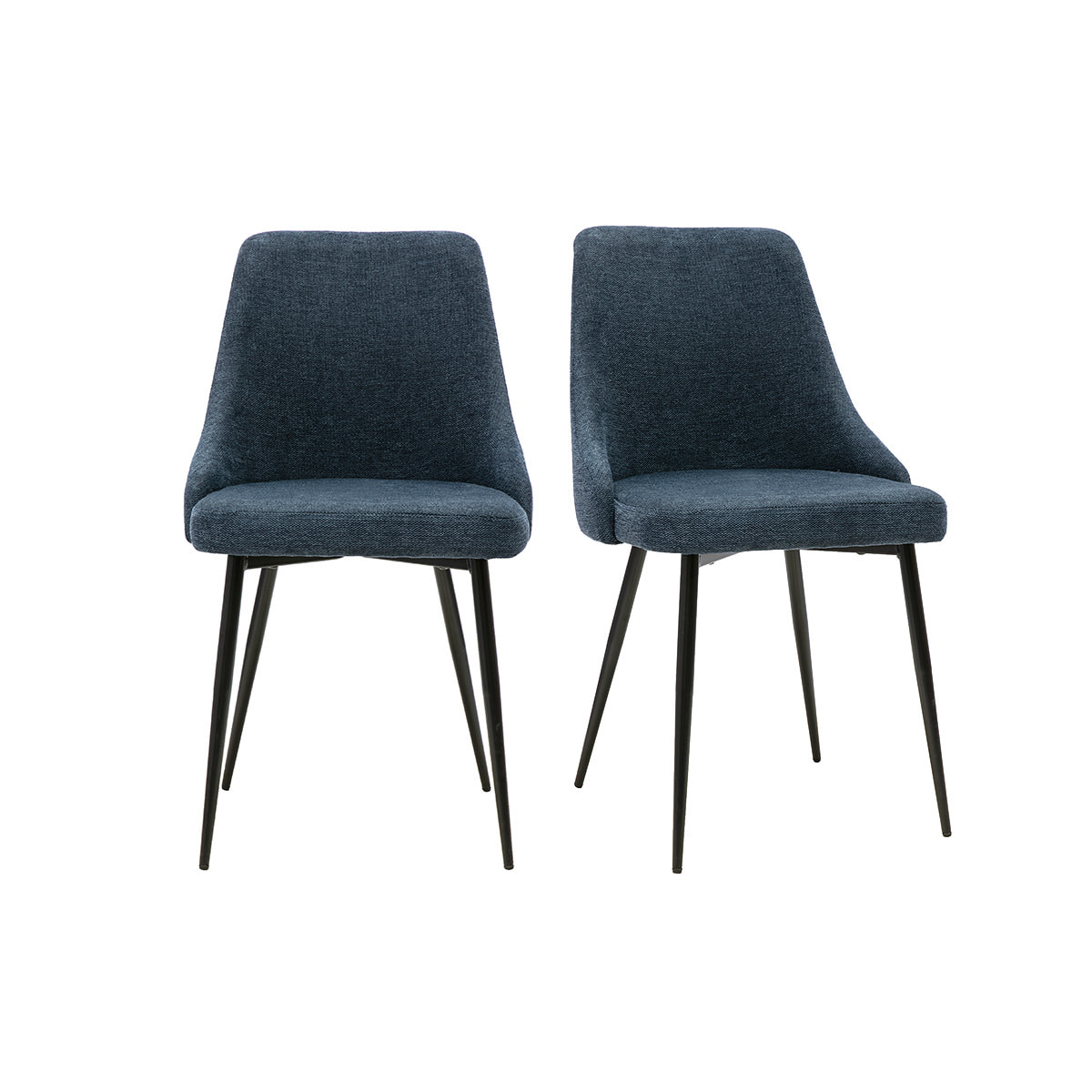Chaises design en tissu effet velours texturé bleu foncé et métal noir (lot de 2) CULT