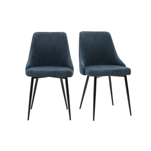 Chaises design en tissu effet velours texturé bleu foncé et métal noir (lot de 2) CULT