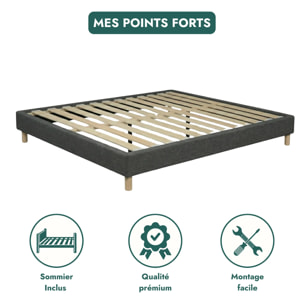 Ensemble matelas Bali & sommier Cancun| 33 cm | Mémoire de forme, gel et ressorts ensachés | Cadre à lattes | Tissu | Gris foncé