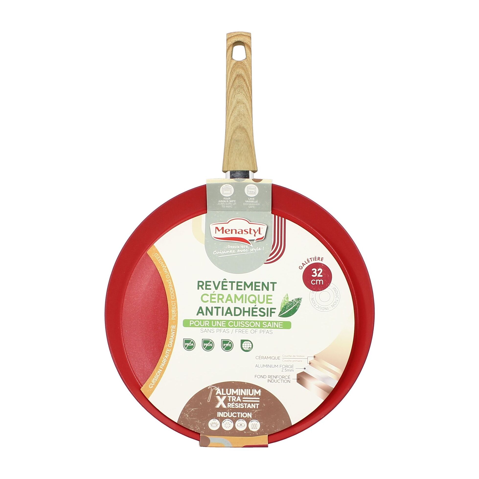 Galetière 32cm avec revêtement céramique rouge - tous feux COLORAMA
