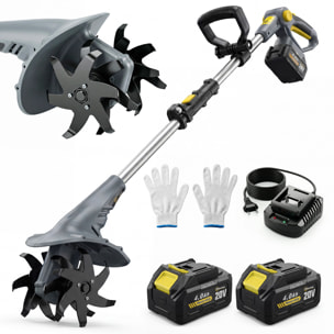 Motobineuse sans fil 355W 2 batteries 2 x 20V 4 fraises acier gris