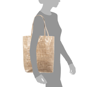 Sefora Bolso Shopper Mujer.Piel auténtica Gamuza Grabado Cocodrilo Grande