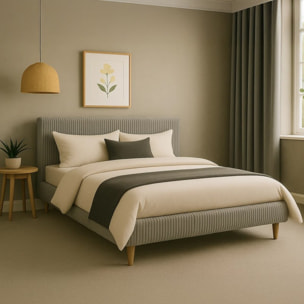 Lit Colisée avec tête de lit| Robuste et confortable | Montage simple rapide | Velours Côtelé | Gris clair