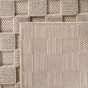 HELIX - Tapis moderne rond effet laine bouclé à motif damier en relief beige