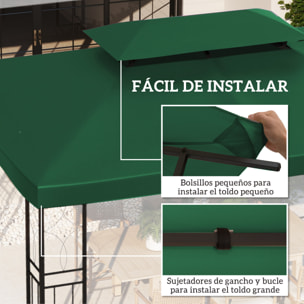 Techo de Repuesto para Cenador 4x3 m Cubierta de Repuesto con Techo Doble 10 Orificios de Drenaje y Protección UV Toldo de Recambio para Pabellón Gazebo Verde