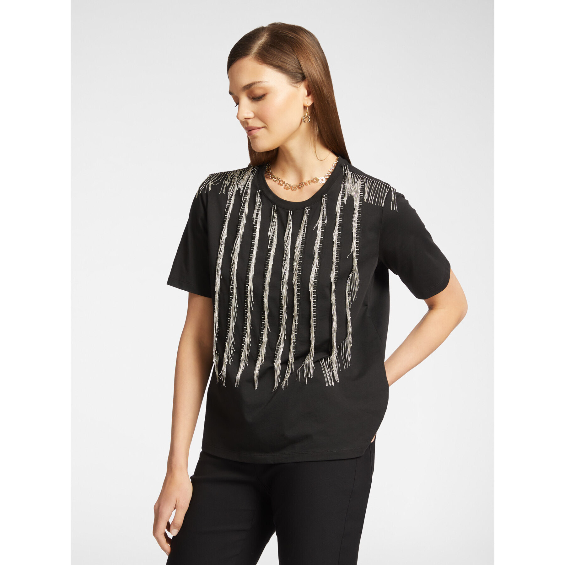 Elena Mirò - Camiseta con flecos - Negro