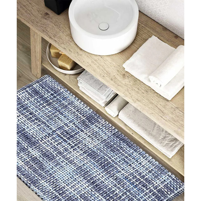 Tappeto bagno CRAZY AZZURRO in microfibra misto cotone, morbido antiscivolo lavabile in lavatrice, tappetino lavabo sanitari bagno