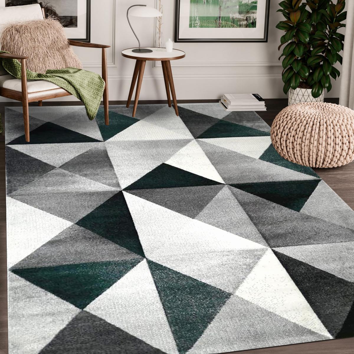 Tapis géométrique Viro couleurs gris, noir et blanc