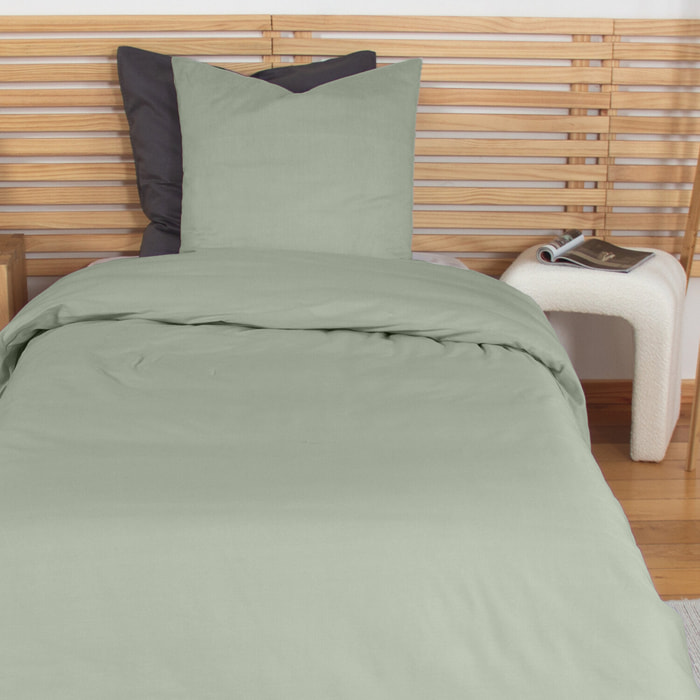Parure housse de couette coton vert sauge
