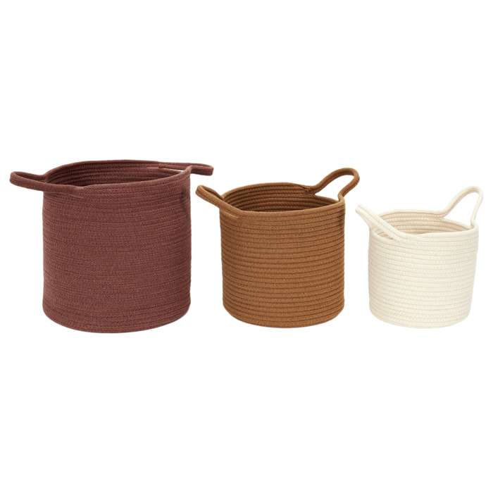 Panier Coton Terracotta Ocre Ivoire X3