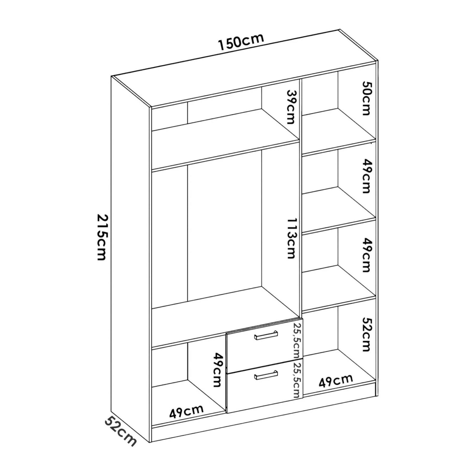 Guardaroba Argentella, Mobile appendiabiti per camera da letto, Armadio a 3 ante battenti e 2 cassetti, 150x52h215 cm, Rovere