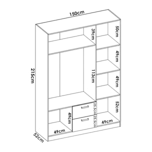 Guardaroba Argentella, Mobile appendiabiti per camera da letto, Armadio a 3 ante battenti e 2 cassetti, 150x52h215 cm, Rovere