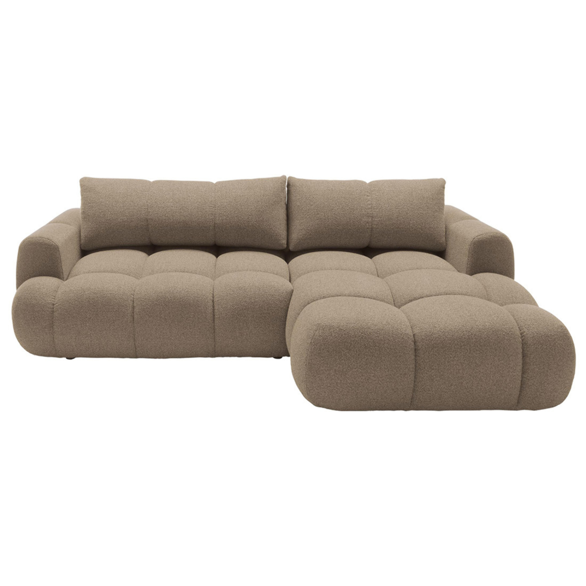 Yulin - Canapé d'angle droit 4 places convertible avec coffre en tissu bouclette - Marron