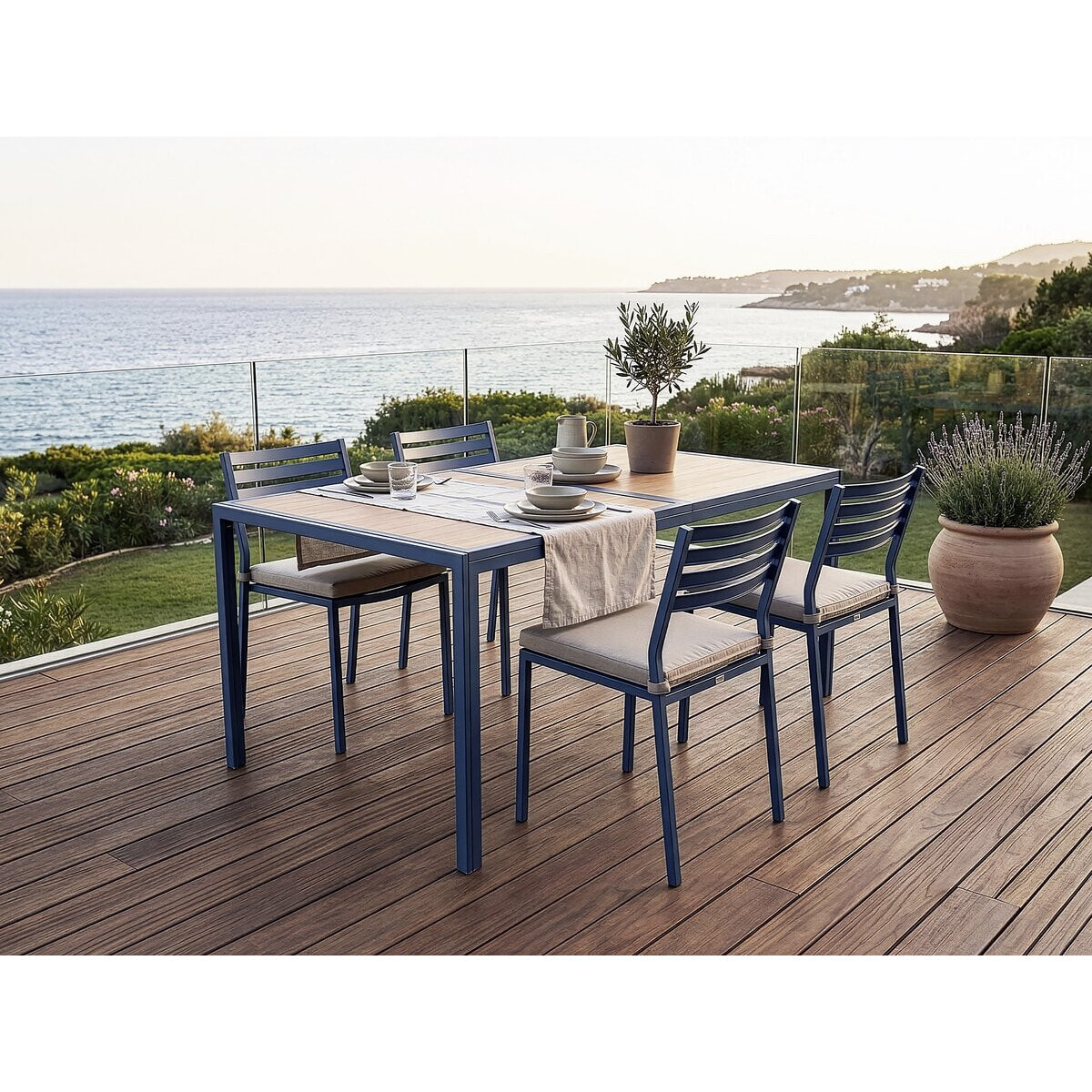 Table de jardin métal imitation bois "Tossa" - 160 x 90 x 75 cm - Marron