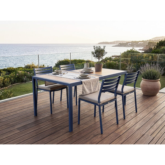 Table de jardin métal imitation bois "Tossa" - 160 x 90 x 75 cm - Marron