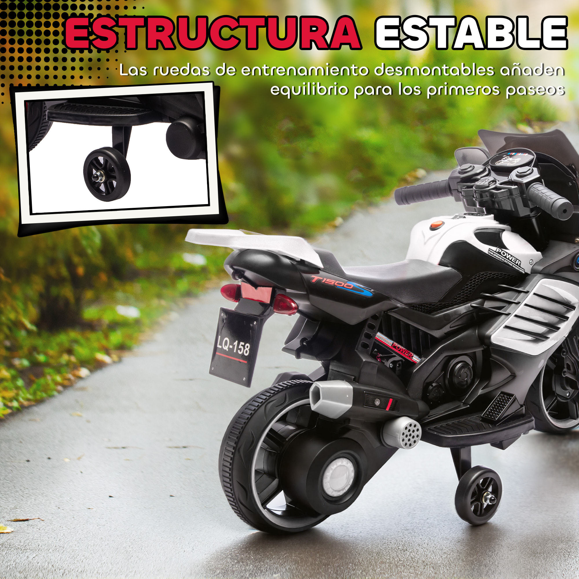 Moto Eléctrica para Niños 6V, Moto Eléctrica Infantil con Ruedas de Apoyo, Música, Faro, para Niños de 18-36 Mesas, Blanco