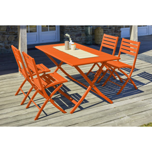 MARIUS - Ensemble repas de jardin 4 places en aluminium orange
