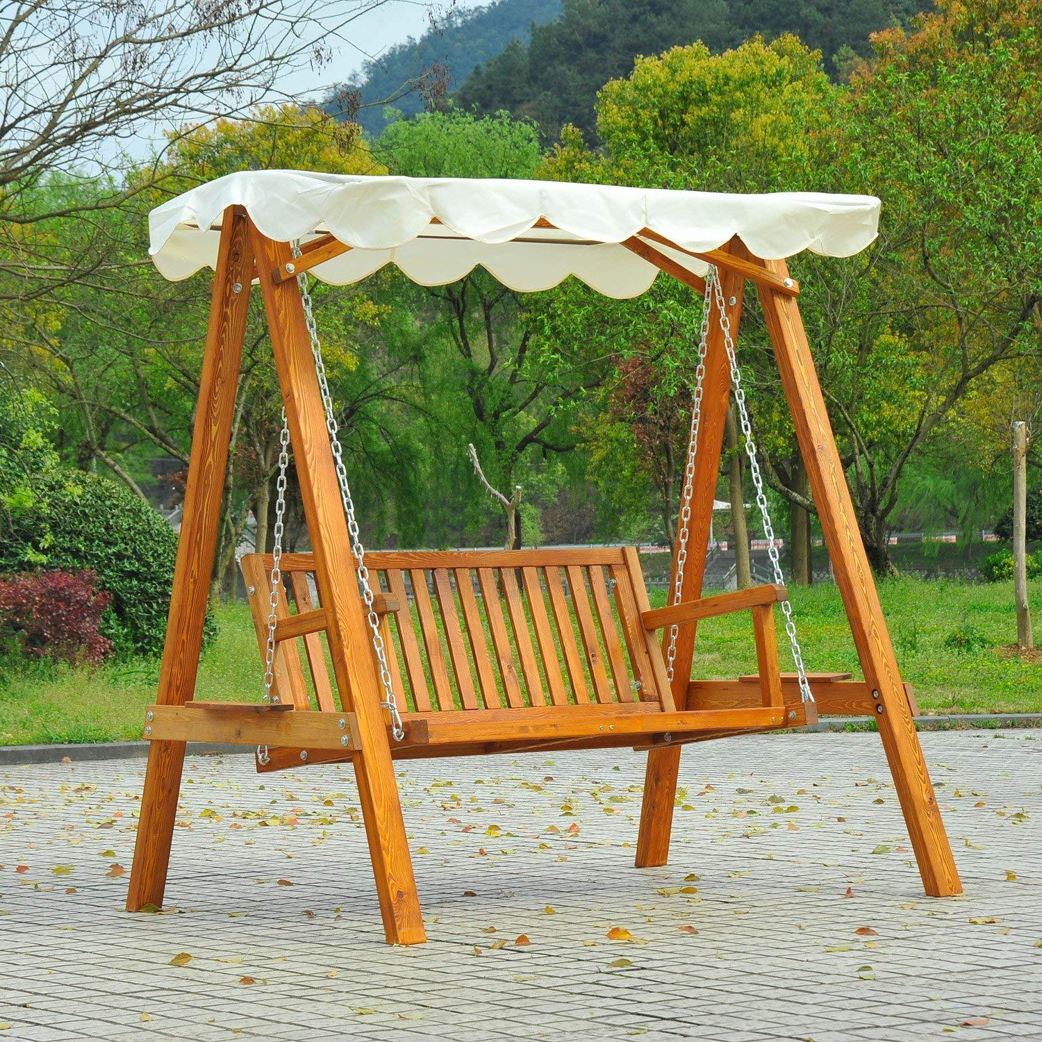 Homcom - Balancelle balancoire hamac banc fauteuil de jardin bois de pin 2  places charge max. 300kg