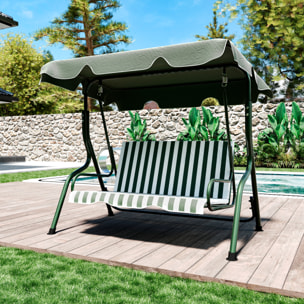 Dondolo 3 Posti Algarve Con Tettuccio Parasole Regolabile Cuscini Imbottiti Struttura Robusta In Acciaio Da Giardino 170 x 110 x 153 cm Verde Bianco