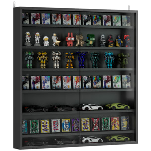 Vitrina Expositora para Colecciones de 7 Niveles, Vitrina de Pared, con Estantes Ajustables y 2 Puertas Correderas de Vidrio, para Perfumes, Figuras de Decoración, 80x9,5x83 cm, Negro