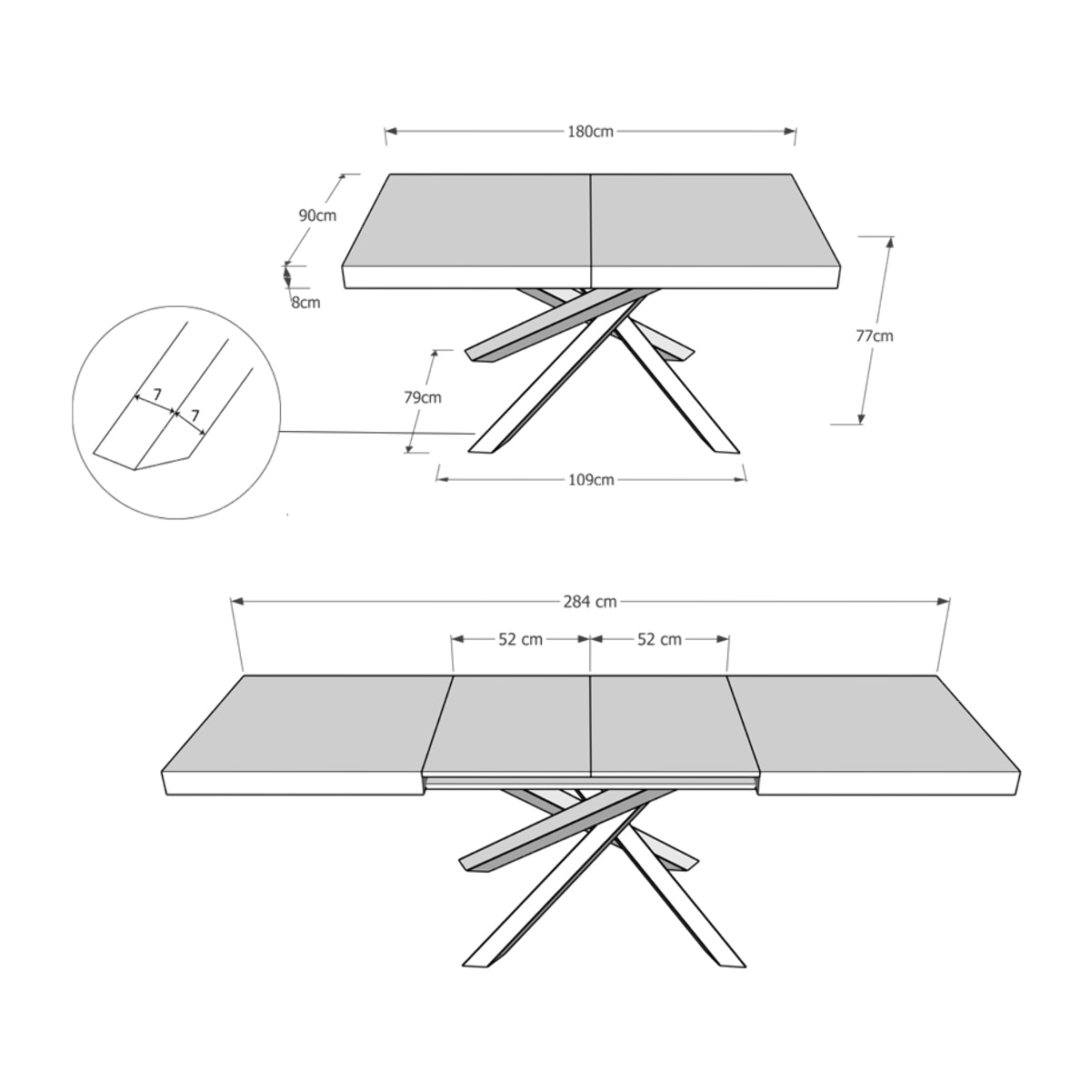 Mesa extensible 90x180/284 cm Volantis Evolution Roble Natural estructura Antracita