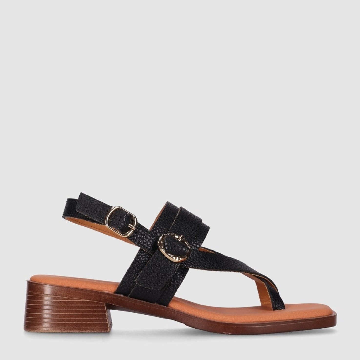 Sandalias de Serraje - Negro - Tacón: 4 cm