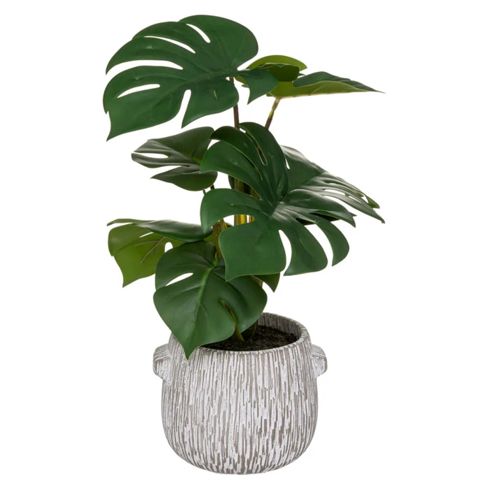 Monstera artificiel - pot ciment H35 cm