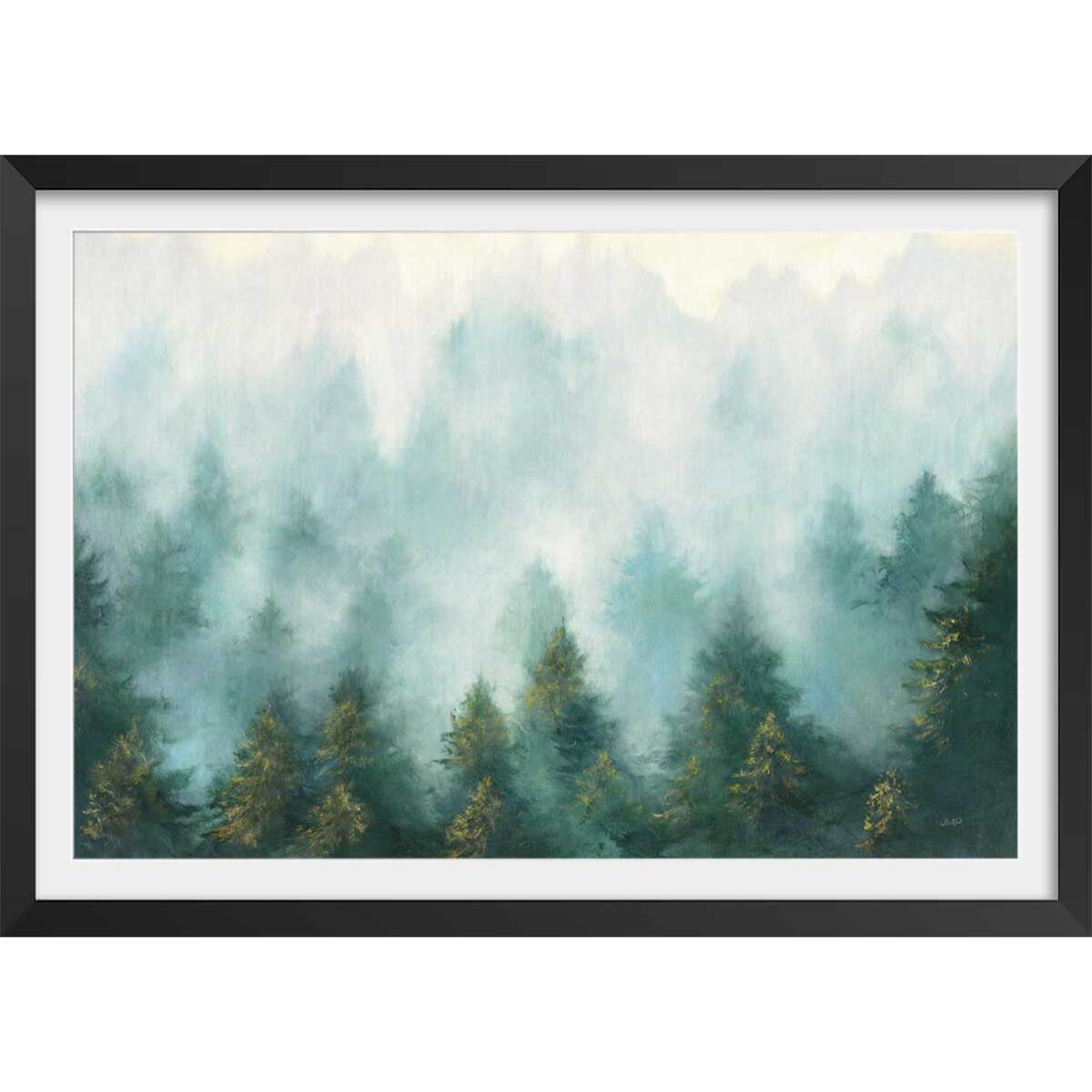 Affiche Brume sur la forêt Affiche + cadre en bois - Noir