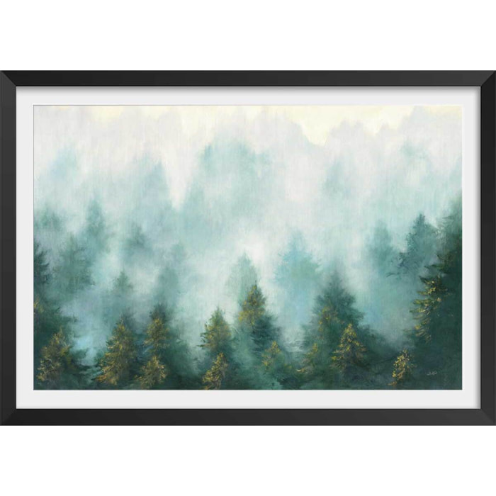 Affiche Brume sur la forêt Affiche + cadre en bois - Noir