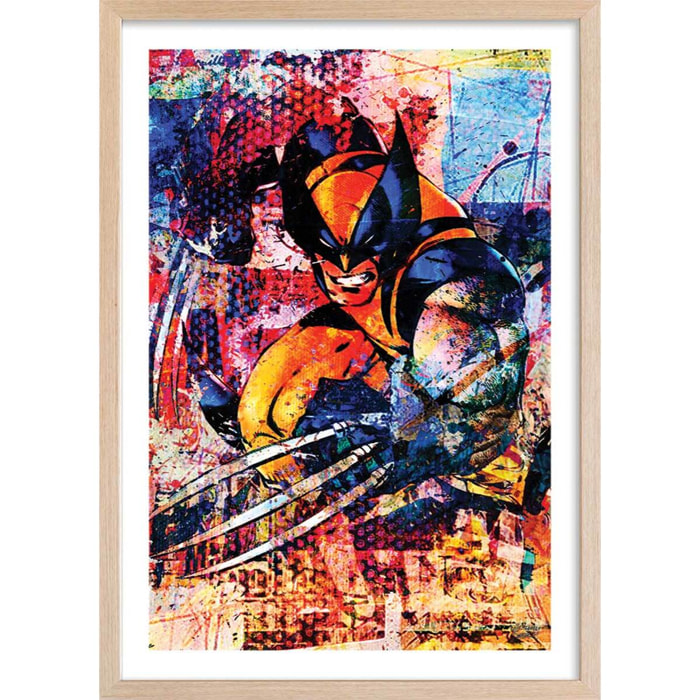 Affiche wolverine graffiti Affiche + cadre en bois - Chêne