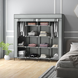 Armario de Tela para Dormitorio Armario Portátil con 10 Compartimentos 2 Rieles Colgantes y 4 Cajones de Tela 166x42,5x169,5 cm Gris Oscuro