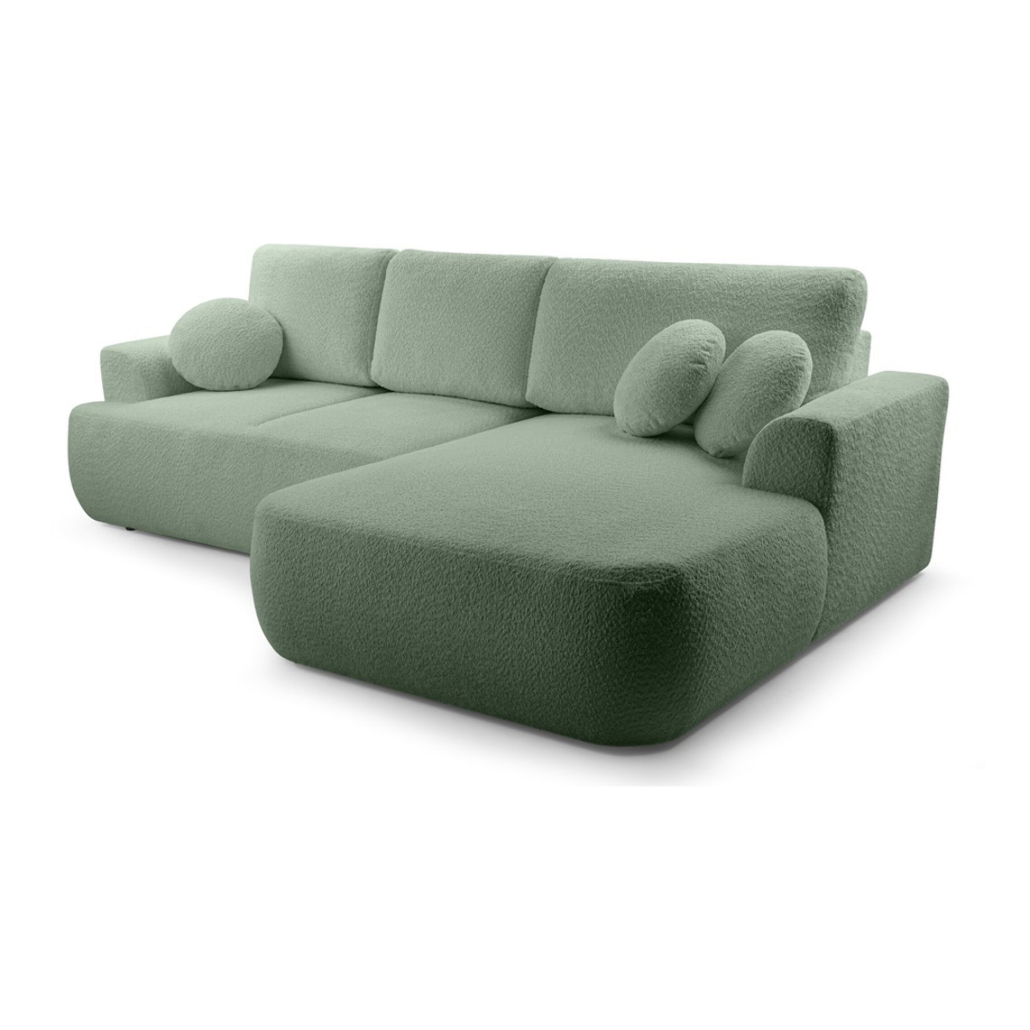 Candela - canapé d'angle droit 4 places - convertible avec coffre - en tissu bouclette - Vert sauge