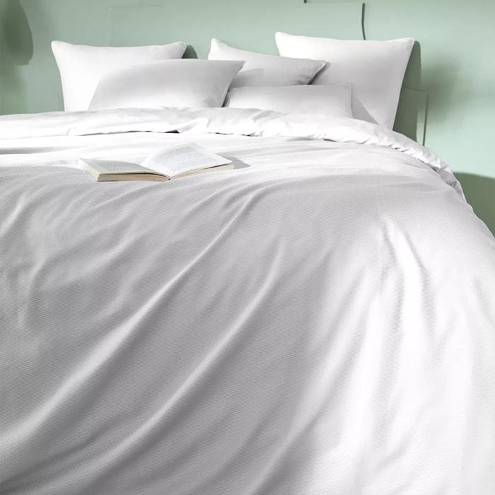 Housse de couette satin de coton motif jacquard blanc Vibrato blanc