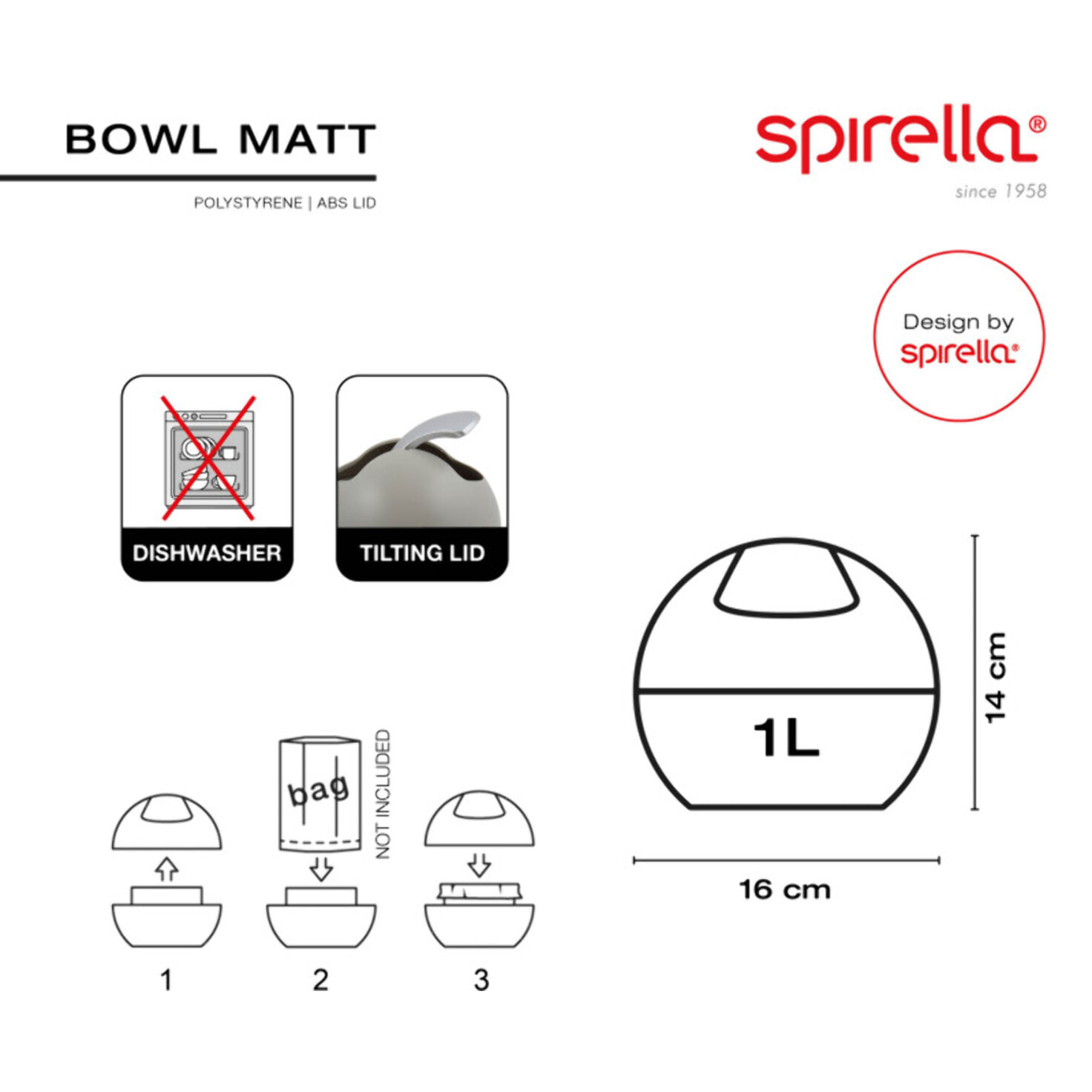 Poubelle à bascule BOWL MATT 1L Rose mat Spirella