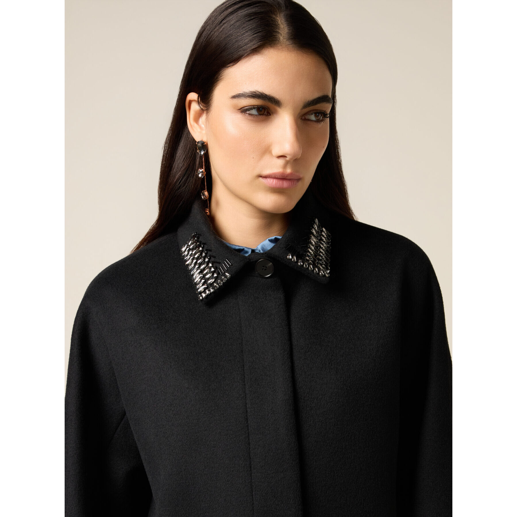 Oltre - Abrigo de mezcla de lana con cuello joya - Negro